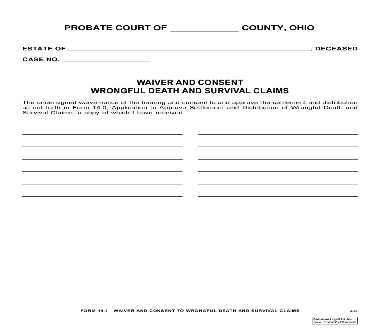 Waiver And Consent Wrongful Death And Survival Claims {14.1} | Pdf Fpdf Doc Docx | Ohio