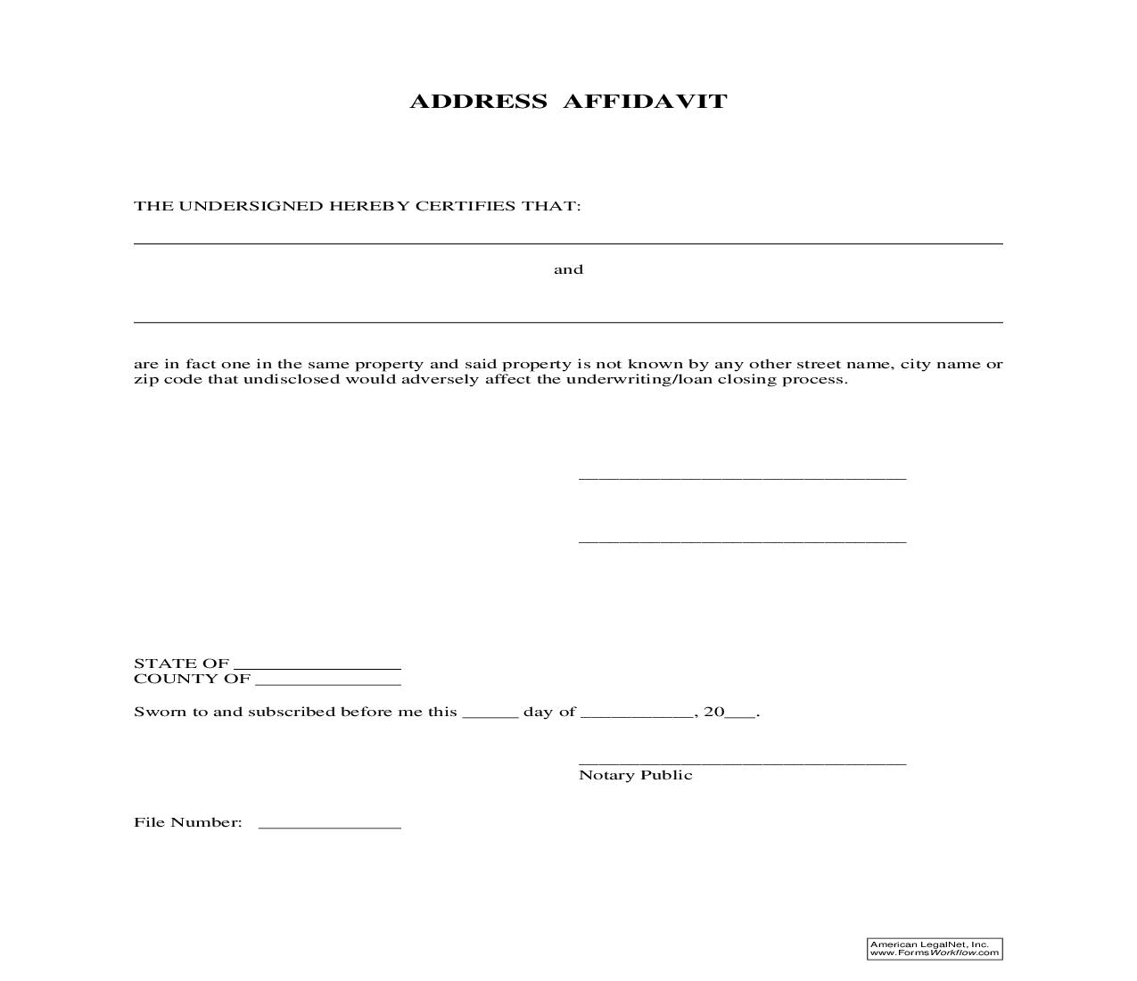 Address Affidavit | Pdf Fpdf Doc Docx | Ohio