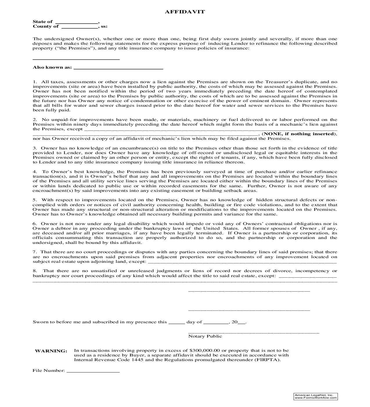 Affidavit (Refinance) | Pdf Fpdf Doc Docx | Ohio