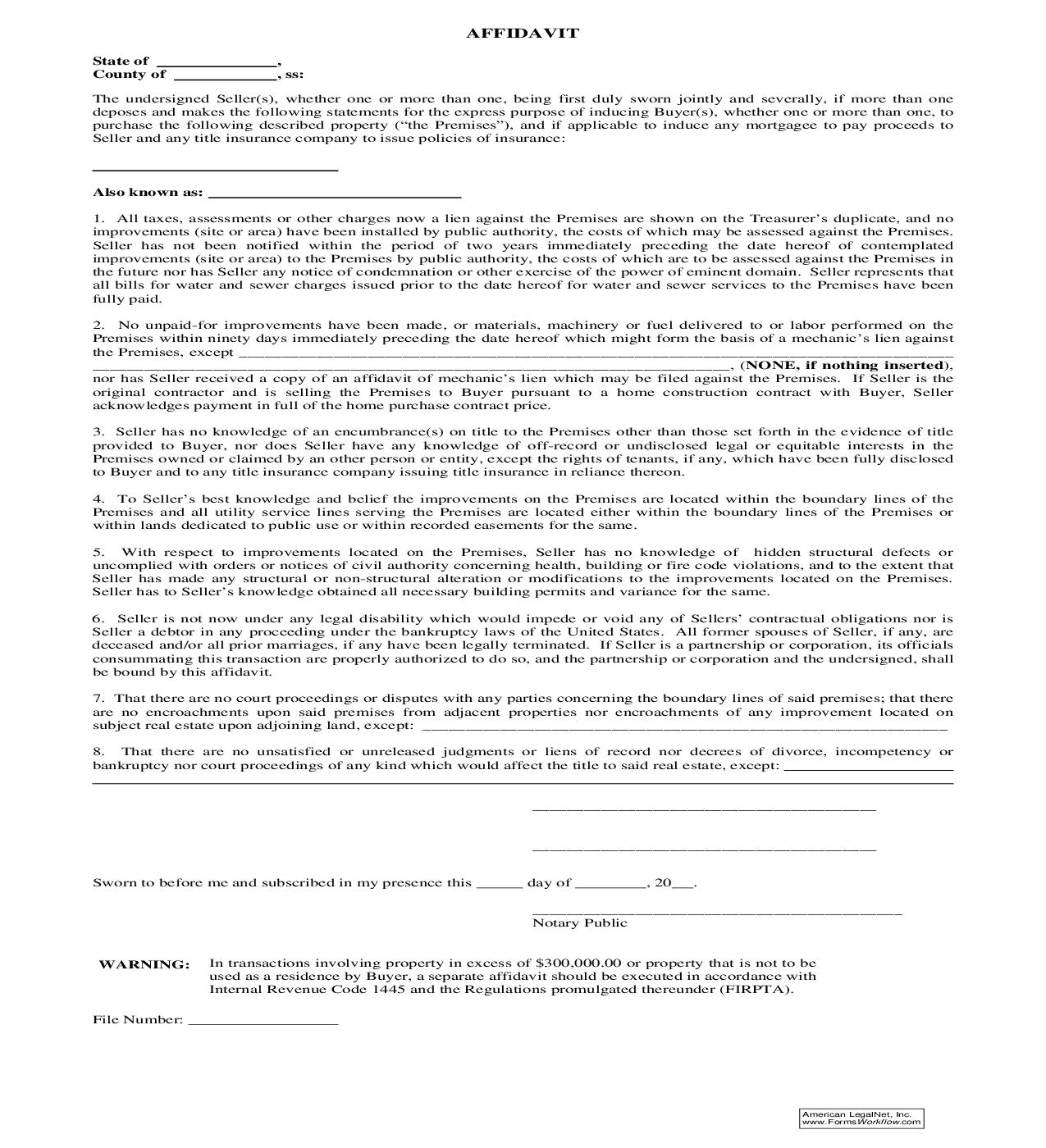Affidavit (Sellers) | Pdf Fpdf Doc Docx | Ohio