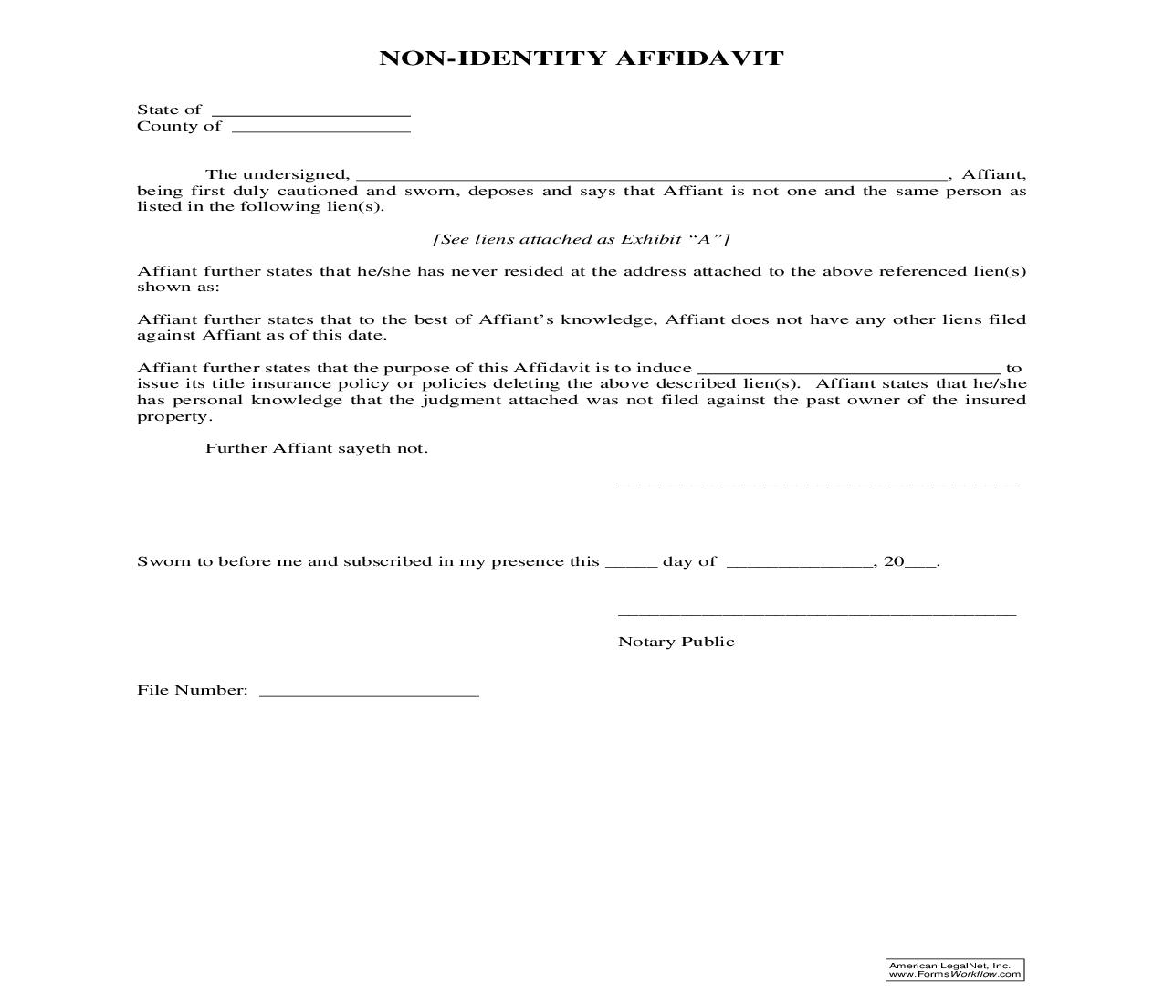 Non-Identity Affidavit | Pdf Fpdf Doc Docx | Ohio