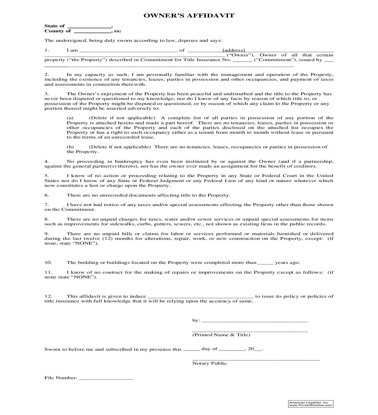 Owners Affidavit | Pdf Fpdf Doc Docx | Ohio
