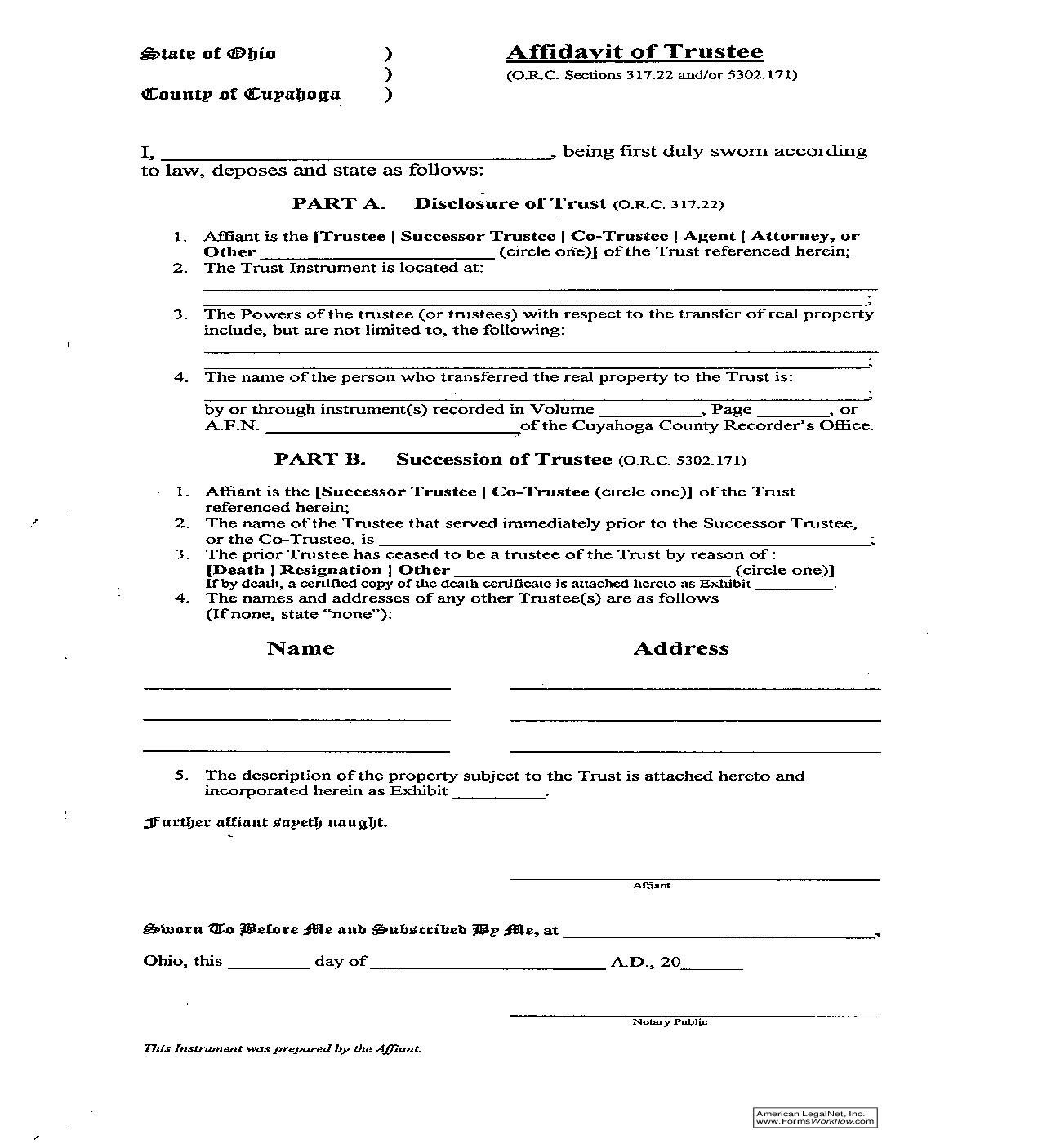 Cuyahoga County Affidavit For Transfer Of Real Property From A Trust | Pdf Fpdf Doc Docx | Ohio