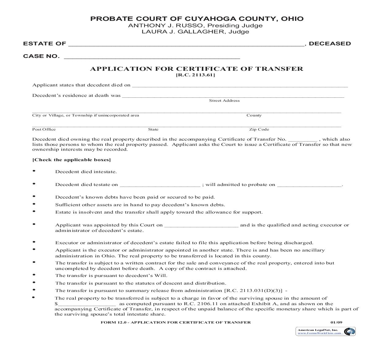 Cuyahoga County Certificate Of Transfer | Pdf Fpdf Doc Docx | Ohio