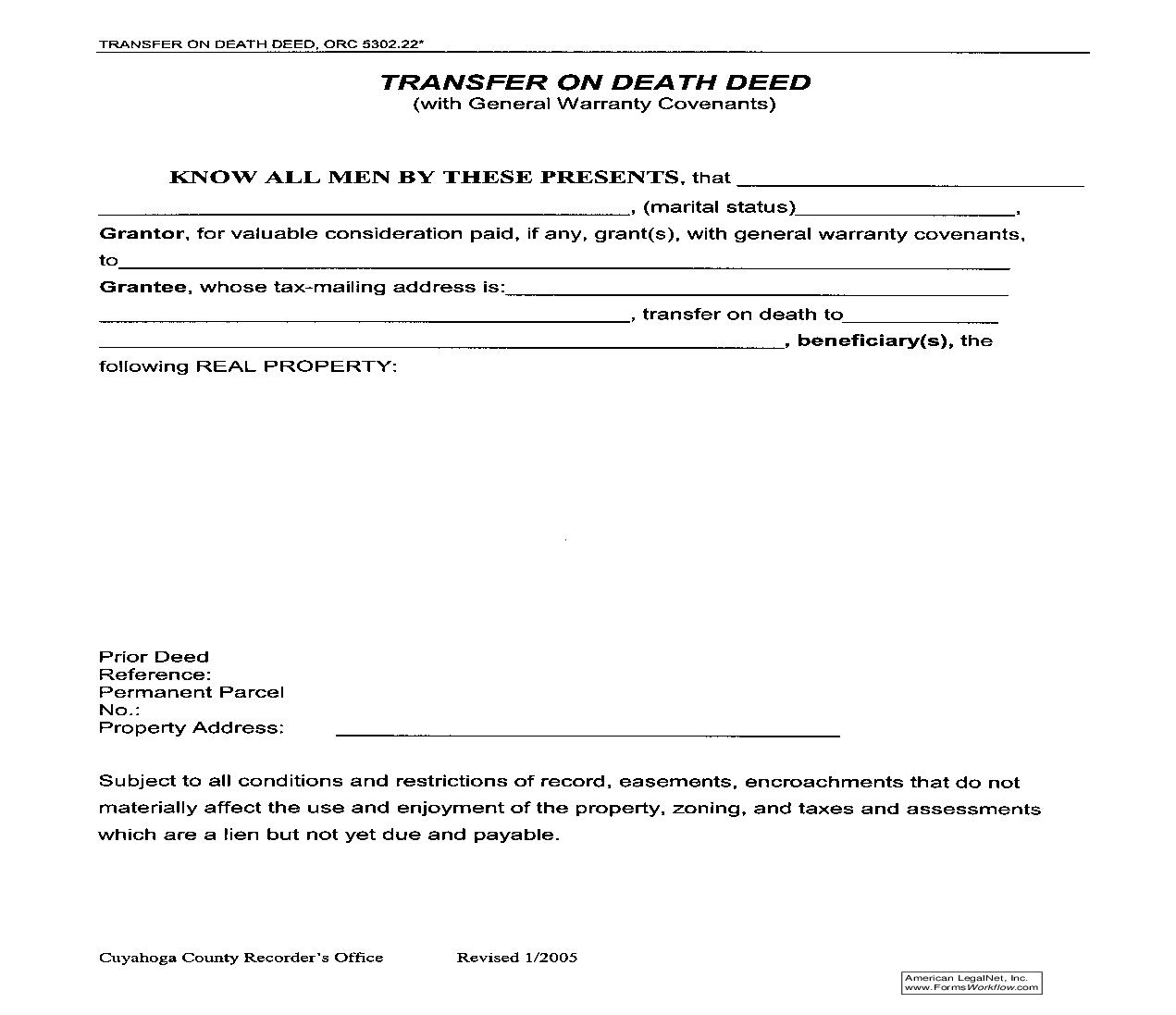 Cuyahoga County Transfer On Death Deed | Pdf Fpdf Doc Docx | Ohio