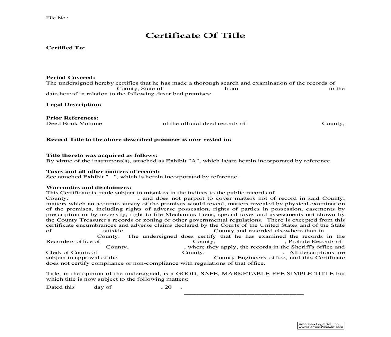 Certificate Of Title | Pdf Fpdf Doc Docx | Ohio