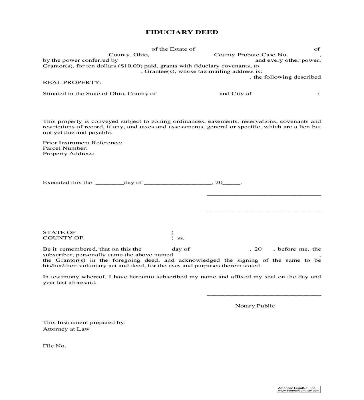 Fiduciary Deed | Pdf Fpdf Doc Docx | Ohio