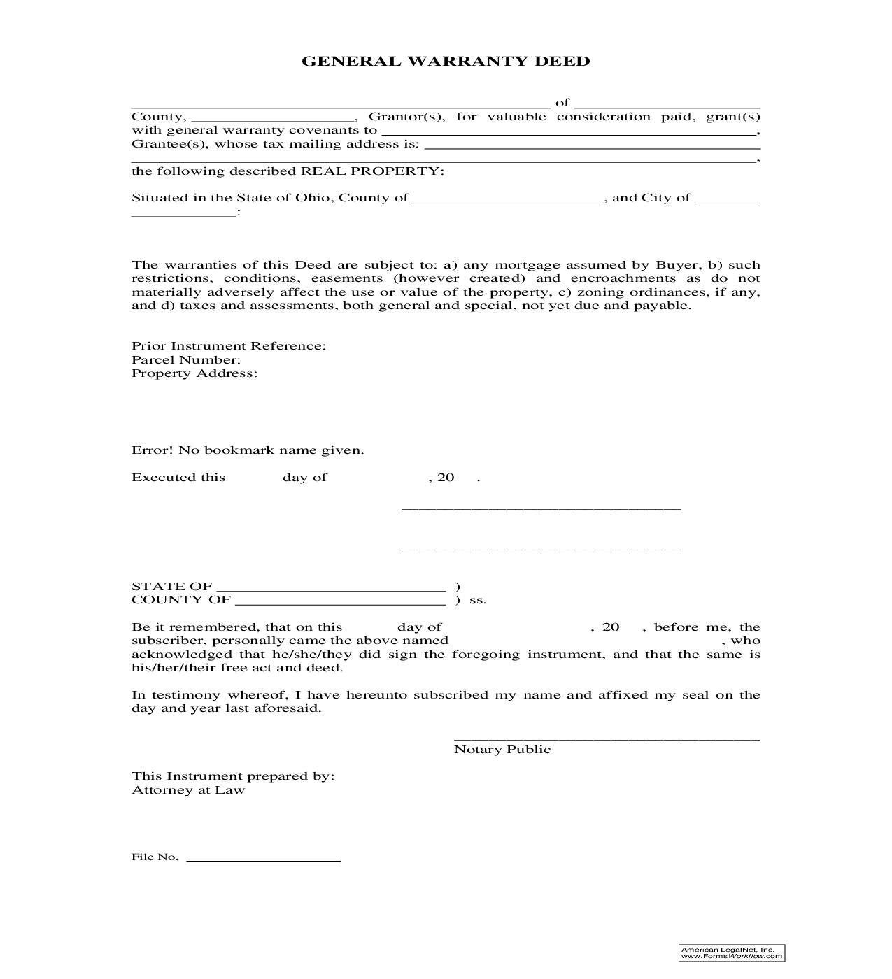 General Warranty Deed (Individuals) | Pdf Fpdf Doc Docx | Ohio