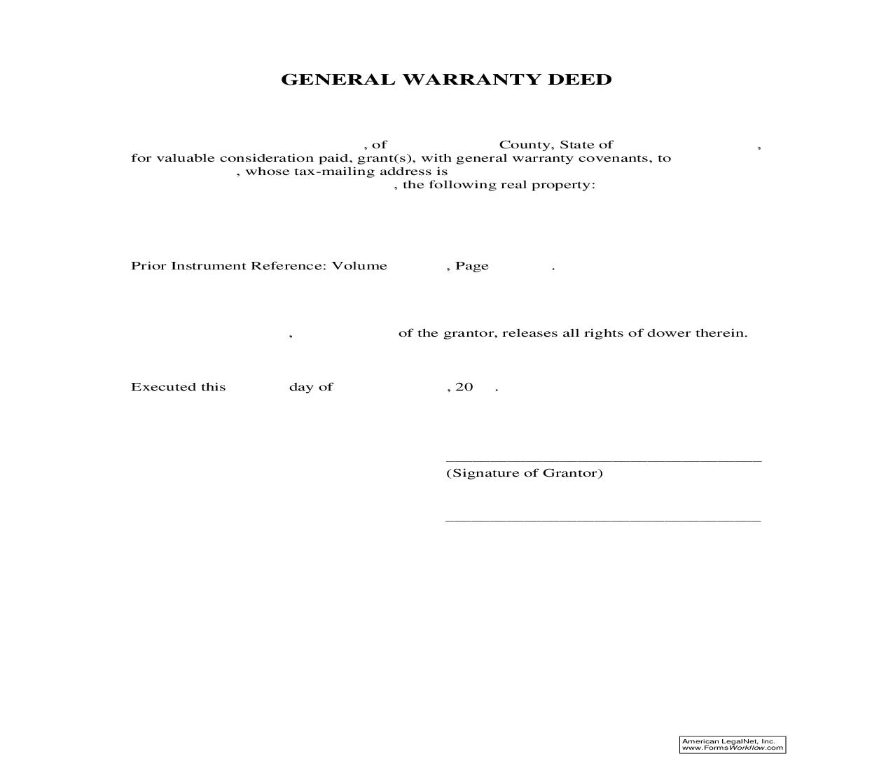 General Warranty Deed (Statutory) | Pdf Fpdf Doc Docx | Ohio