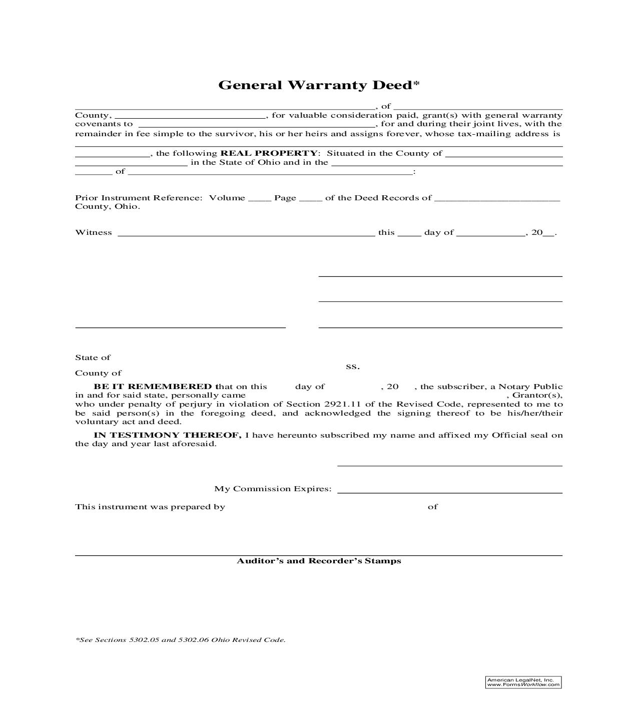 General Warranty Deed (Survivorship) | Pdf Fpdf Doc Docx | Ohio