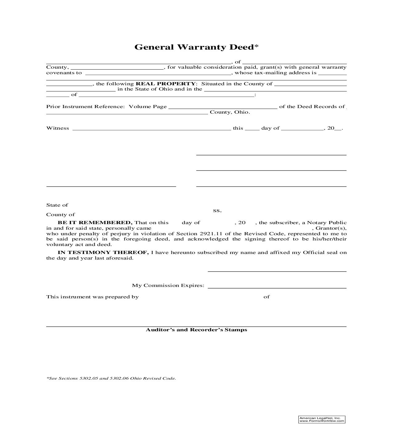 General Warranty Deed | Pdf Fpdf Doc Docx | Ohio