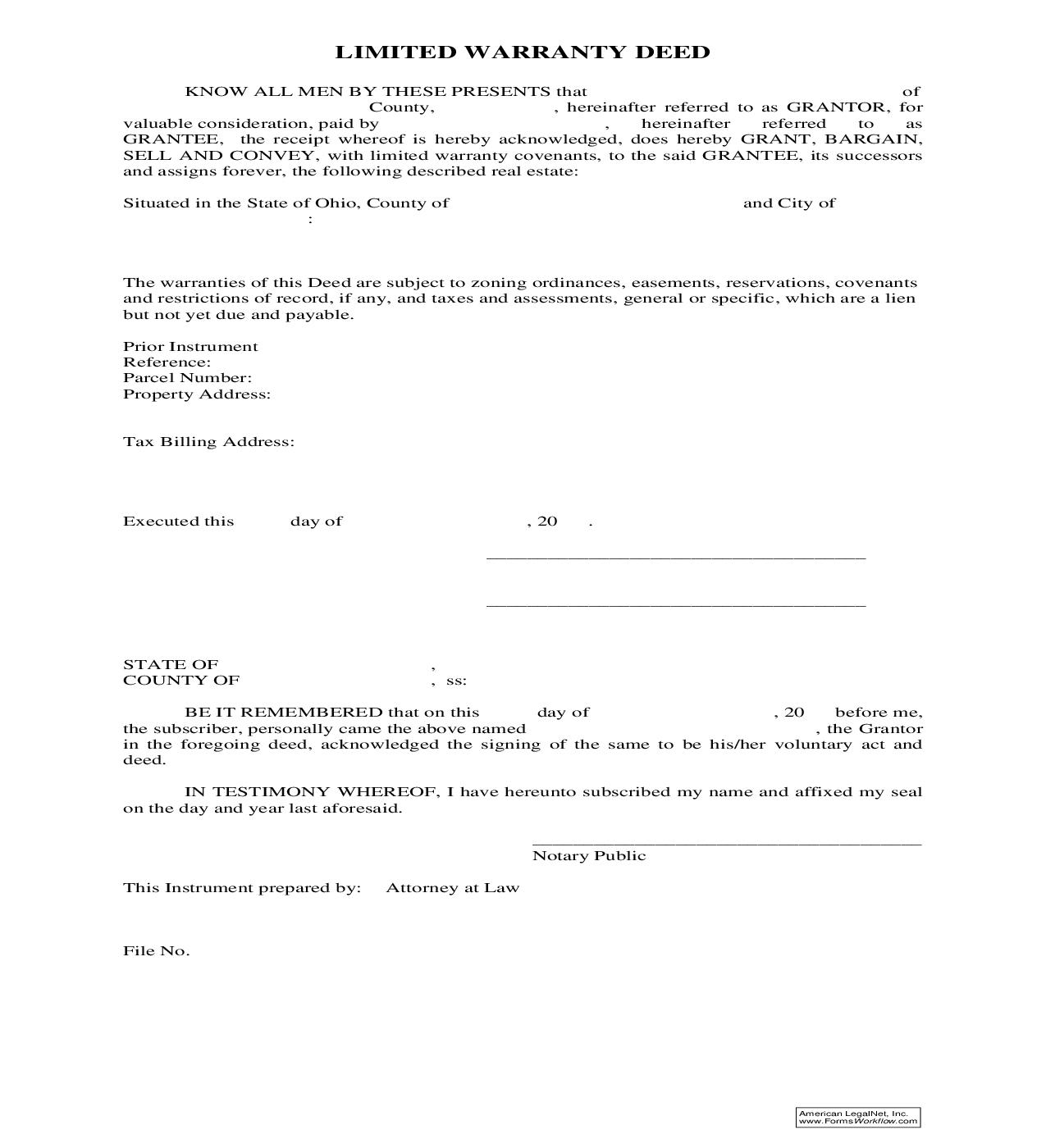 Limited Warranty Deed (2005) | Pdf Fpdf Doc Docx | Ohio
