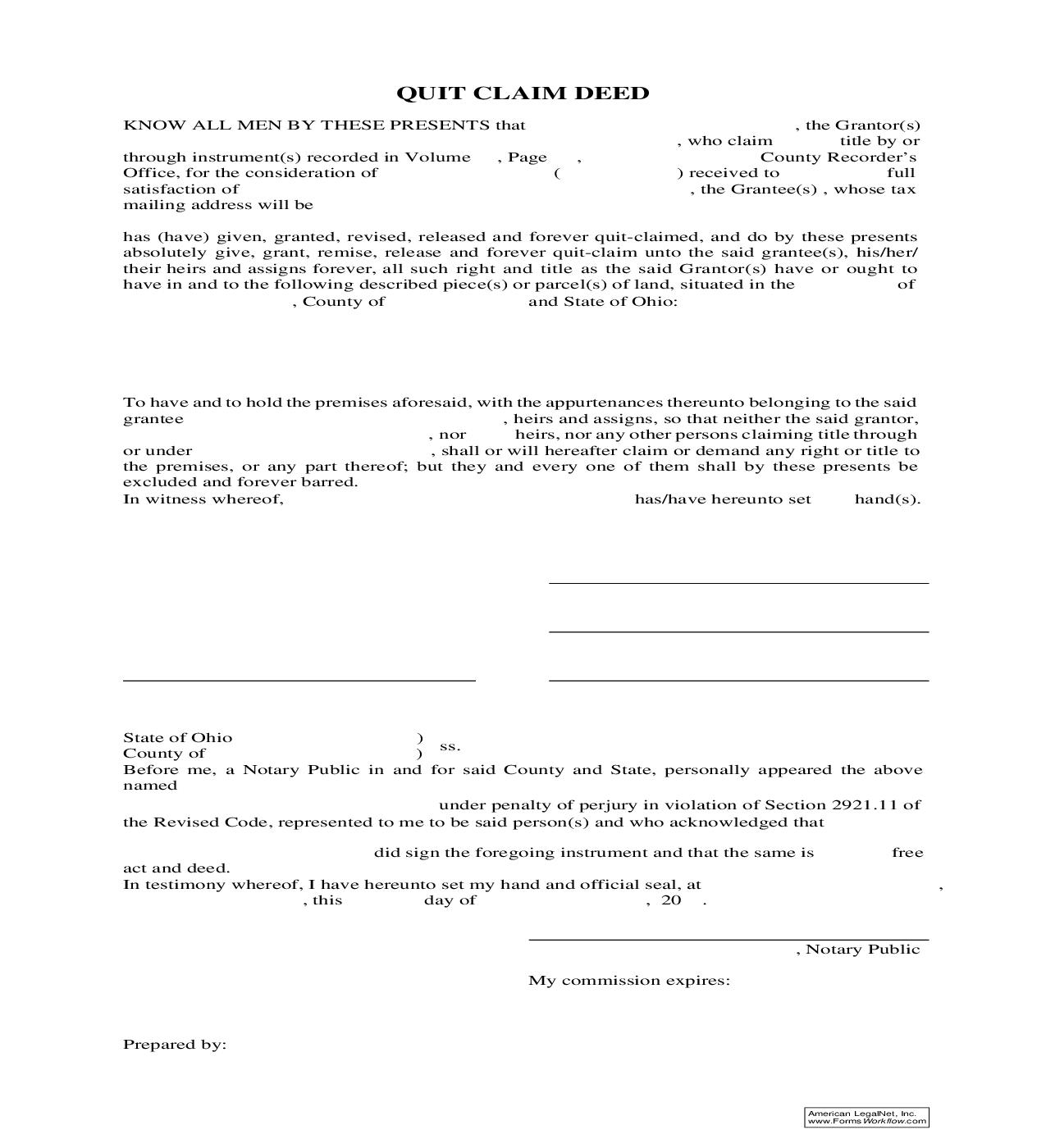Quit-Claim Deed | Pdf Fpdf Doc Docx | Ohio