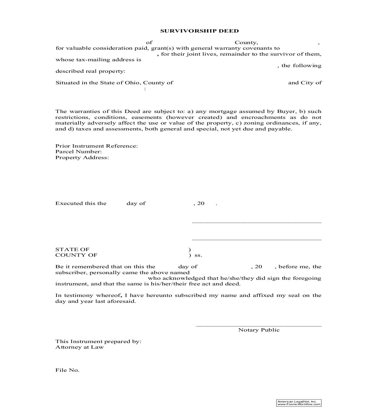 Survivorship Deed | Pdf Fpdf Doc Docx | Ohio