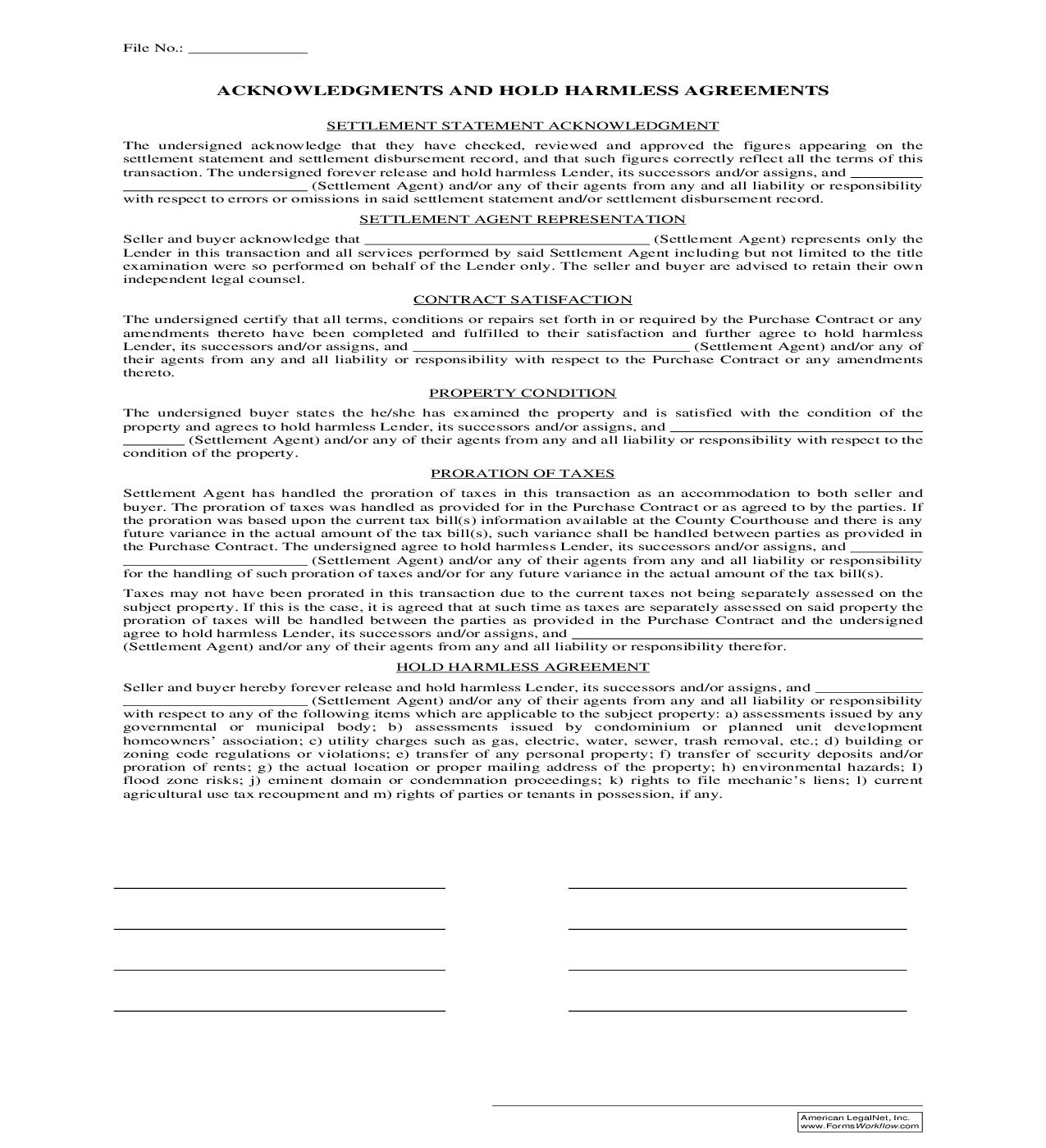 Acknowledgments And Hold Harmless Agreements | Pdf Fpdf Doc Docx | Ohio