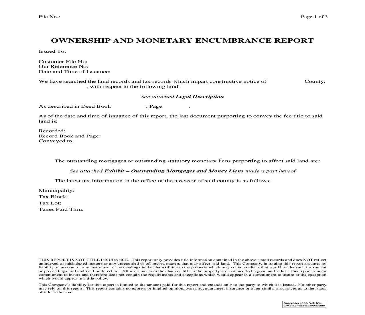 Ownership And Monetary Encumbrance Report | Pdf Fpdf Doc Docx | Ohio