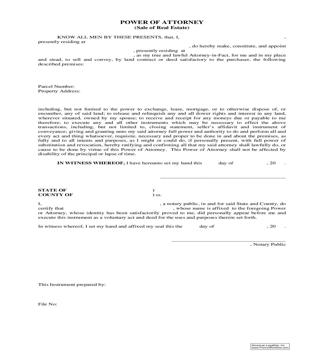 Power Of Attorney (Sale Of Real Estate) | Pdf Fpdf Doc Docx | Ohio