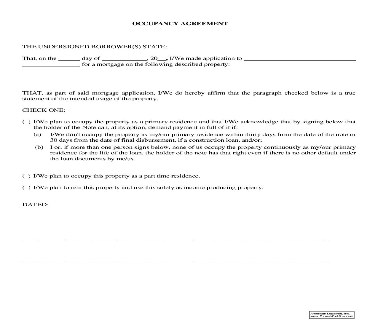 Occupancy Agreement | Pdf Fpdf Doc Docx | Ohio