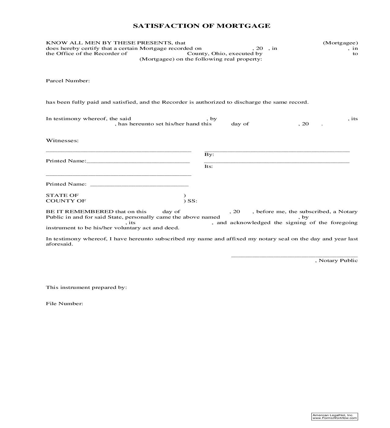 Satisfaction Of Mortgage | Pdf Fpdf Doc Docx | Ohio