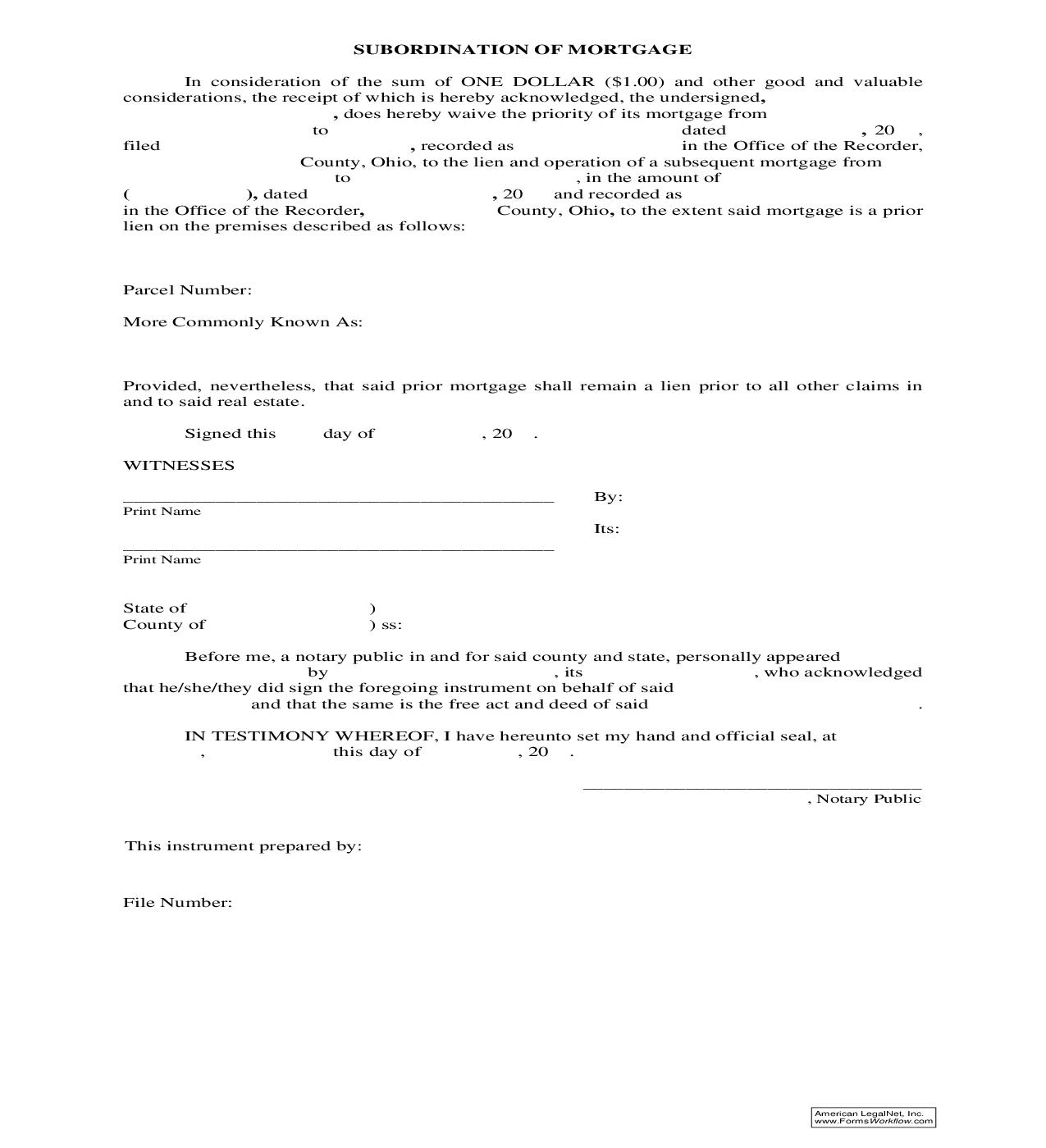 Subordination Of Mortgage | Pdf Fpdf Doc Docx | Ohio