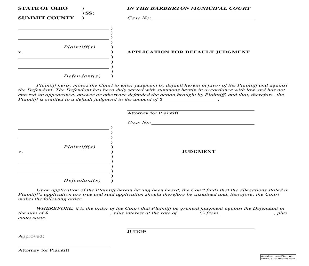Application For Default Judgment | Pdf Fpdf Doc Docx | Ohio