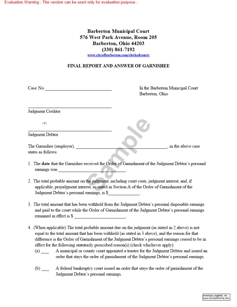 Final Report And Answer Of Garnishee | Pdf Fpdf Doc Docx | Ohio