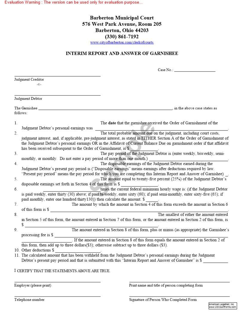 Interim Report And Answer Of Garnishee | Pdf Fpdf Doc Docx | Ohio