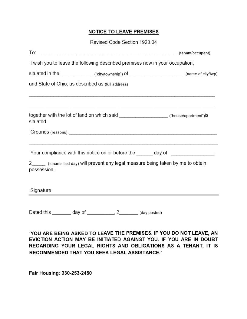 Notice To Leave Premises | Pdf Fpdf Doc Docx | Ohio