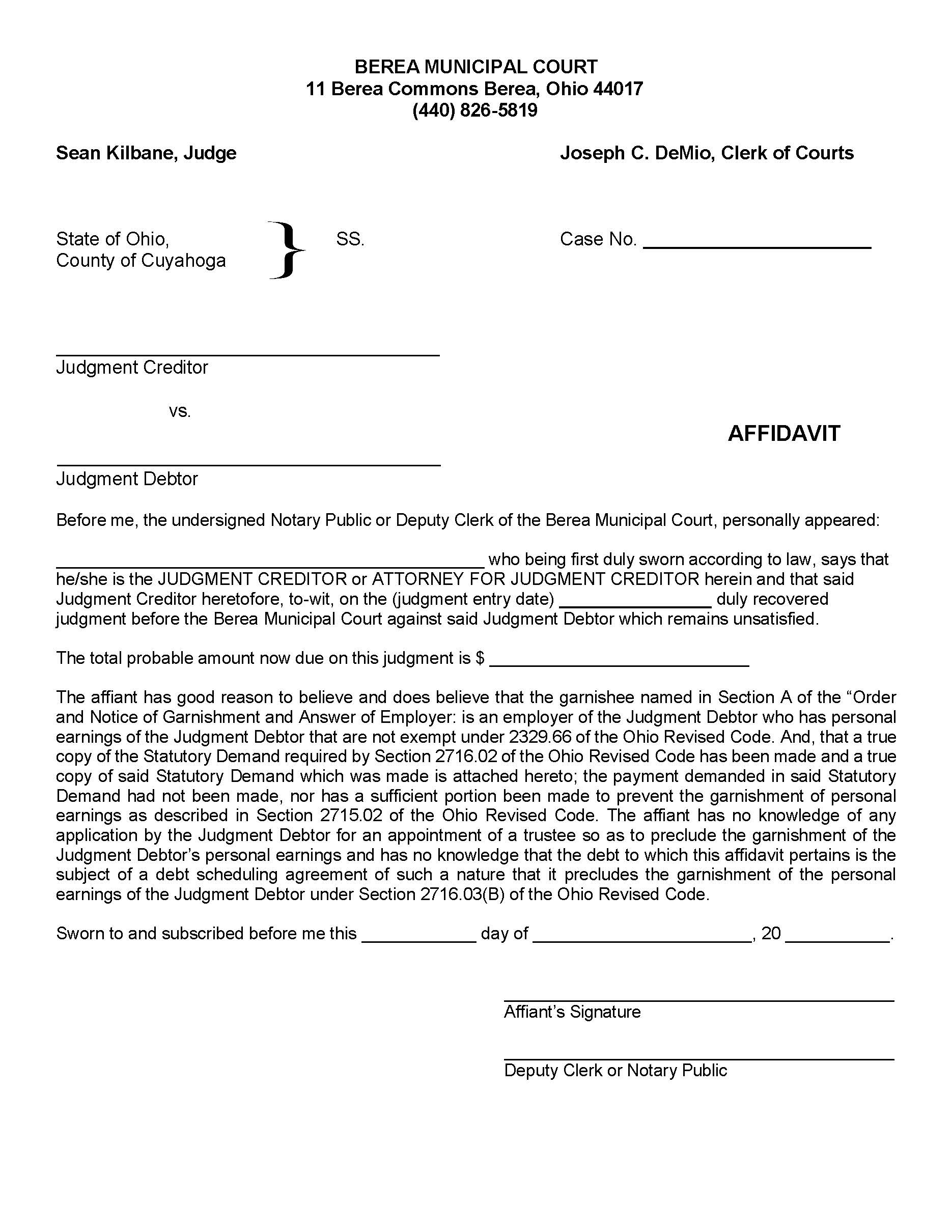 Affidavit | Pdf Fpdf Doc Docx | Ohio