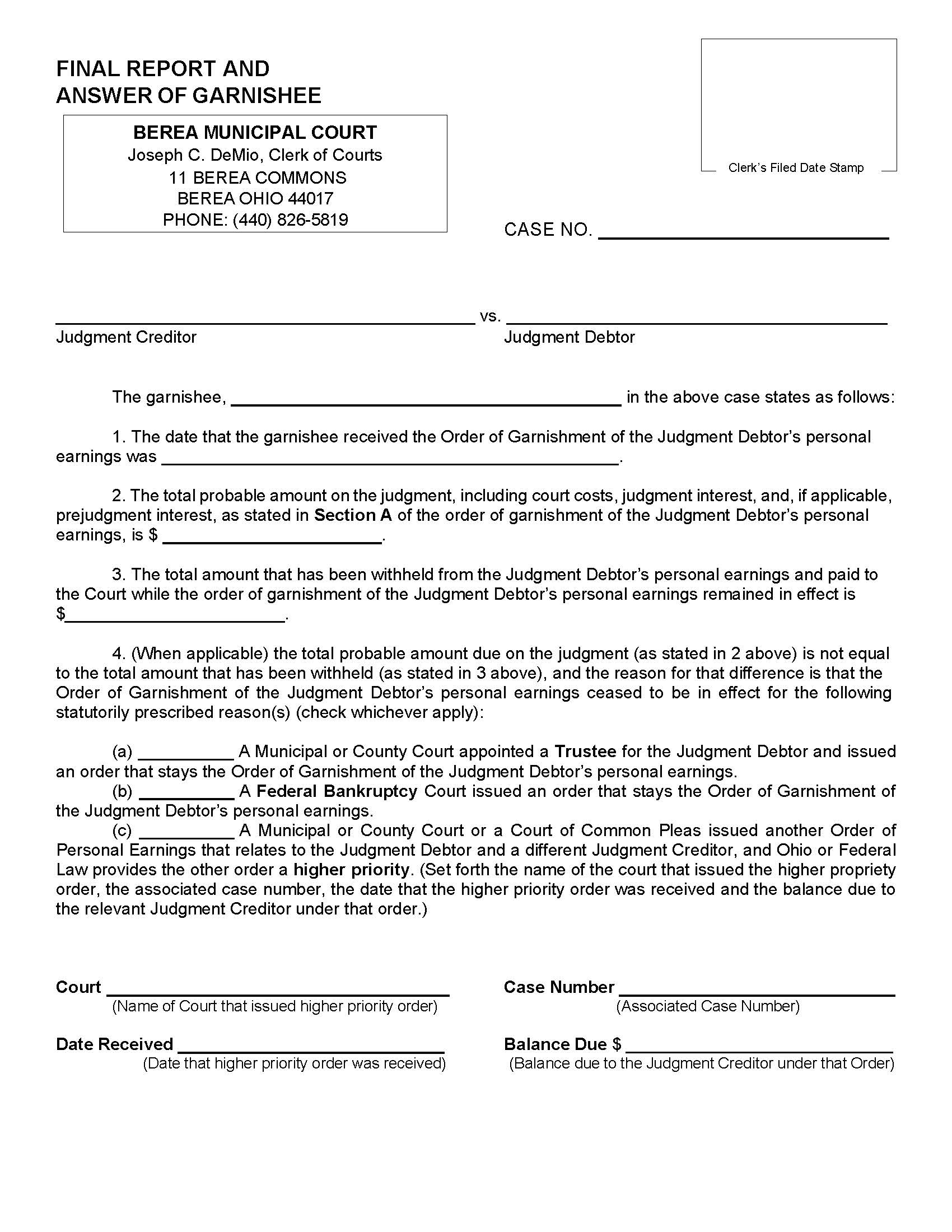 Final Report Of Answer Of Garnishee | Pdf Fpdf Doc Docx | Ohio