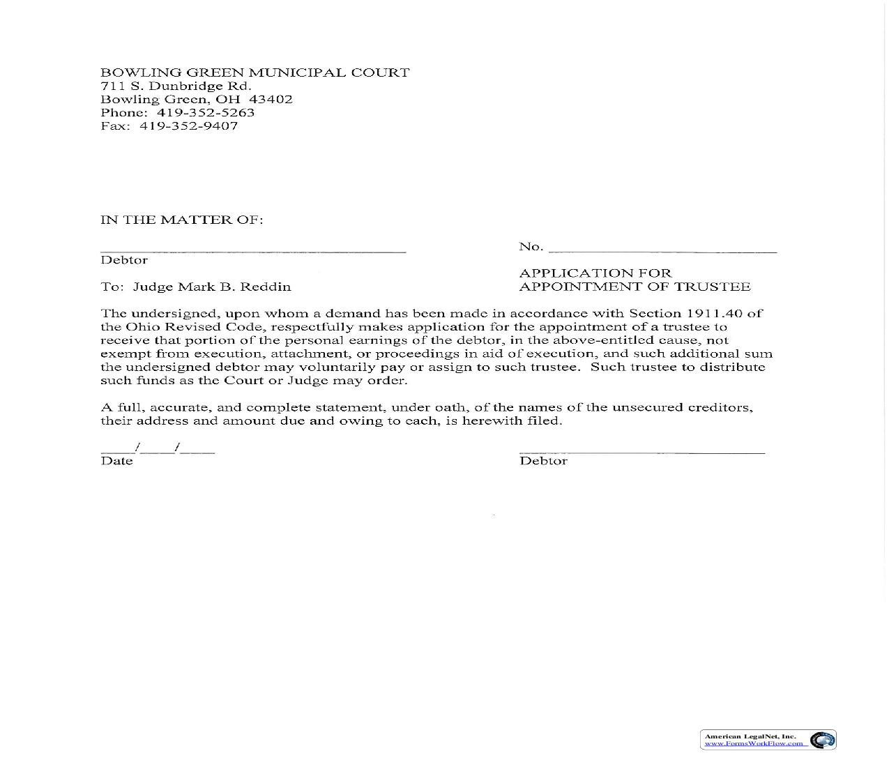 Application For Appointment Of Trustee | Pdf Fpdf Doc Docx | Ohio