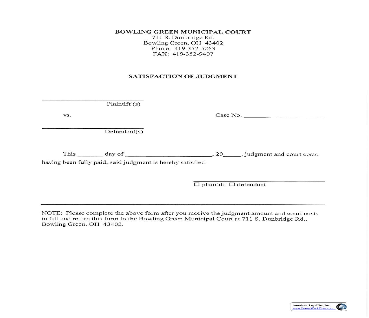 Satisfaction Of Judgment | Pdf Fpdf Doc Docx | Ohio