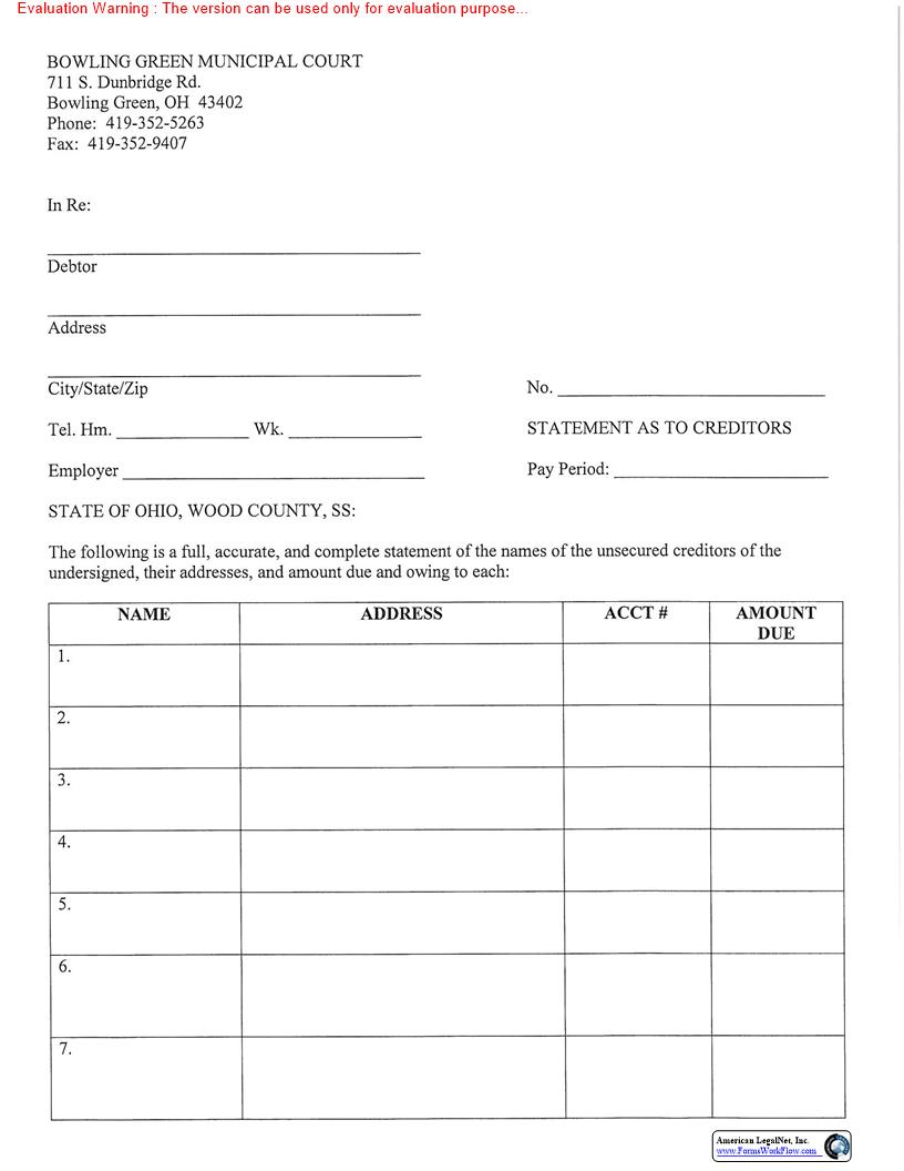Statement As To Creditors | Pdf Fpdf Doc Docx | Ohio