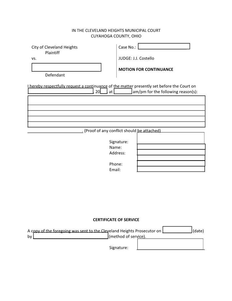 Motion For Continuance | Pdf Fpdf Doc Docx | Ohio
