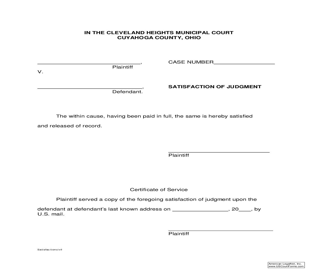 Satisfaction Of Judgment | Pdf Fpdf Doc Docx | Ohio