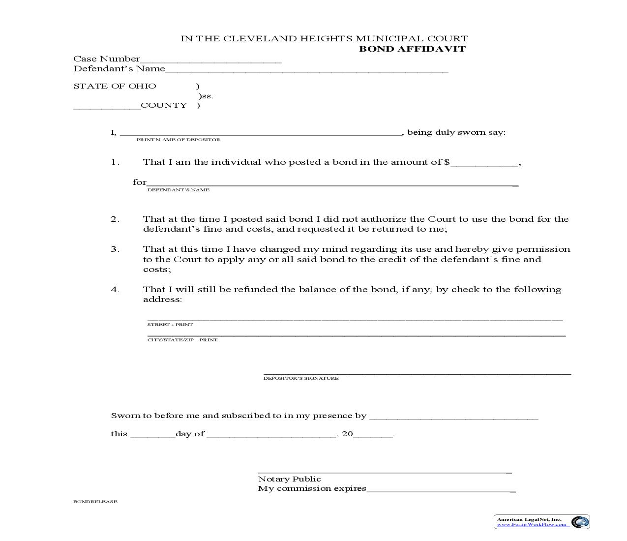 Bond Affidavit | Pdf Fpdf Doc Docx | Ohio