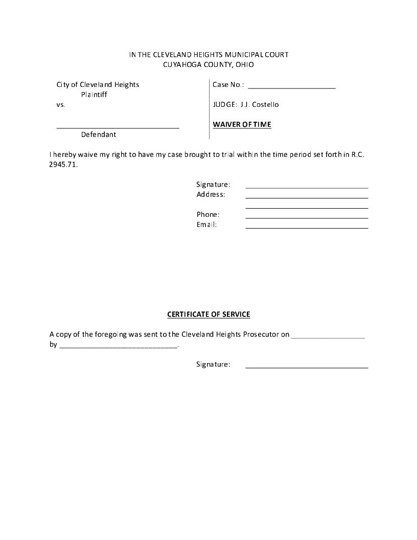 Time Waiver | Pdf Fpdf Doc Docx | Ohio