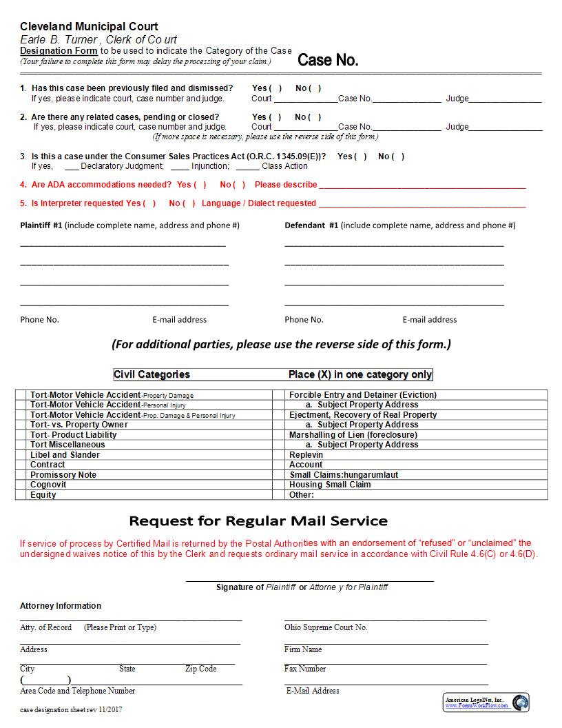 Case Designation Sheet | Pdf Fpdf Docx | Ohio