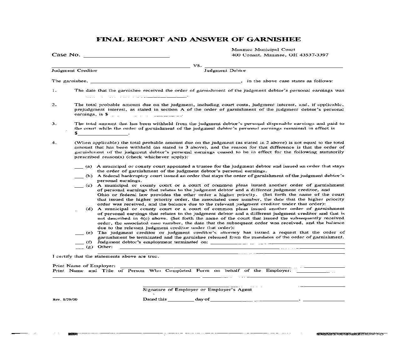 Final Report And Answer Of Garnishee | Pdf Fpdf Doc Docx | Ohio