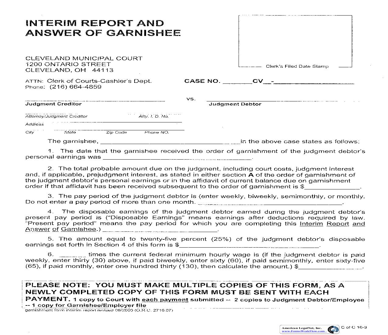 Interim Report And Answer Of Garnishee | Pdf Fpdf Doc Docx | Ohio