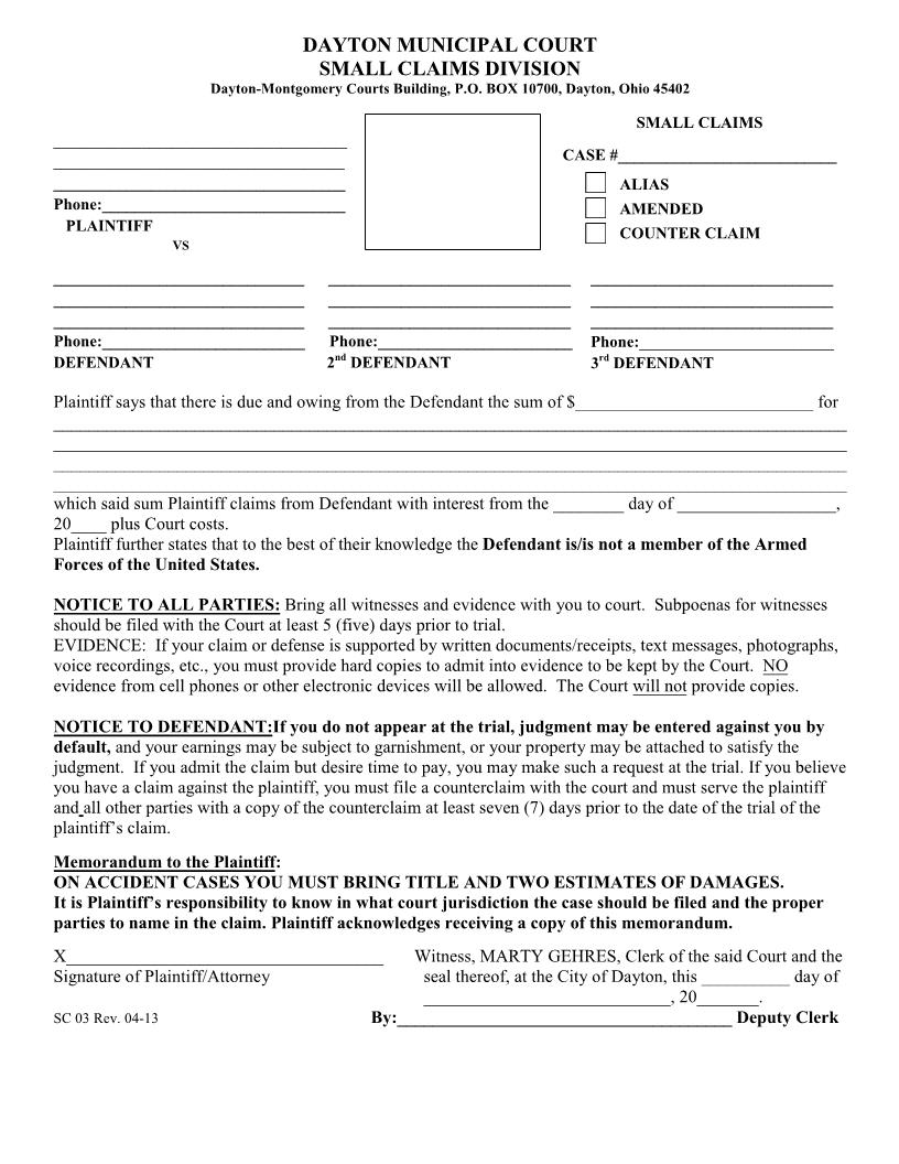 Claim {SC-3} | Pdf Fpdf Docx | Ohio