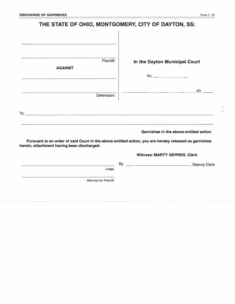 Discharge Of Garnishee {J-63} | Pdf Fpdf Doc Docx | Ohio