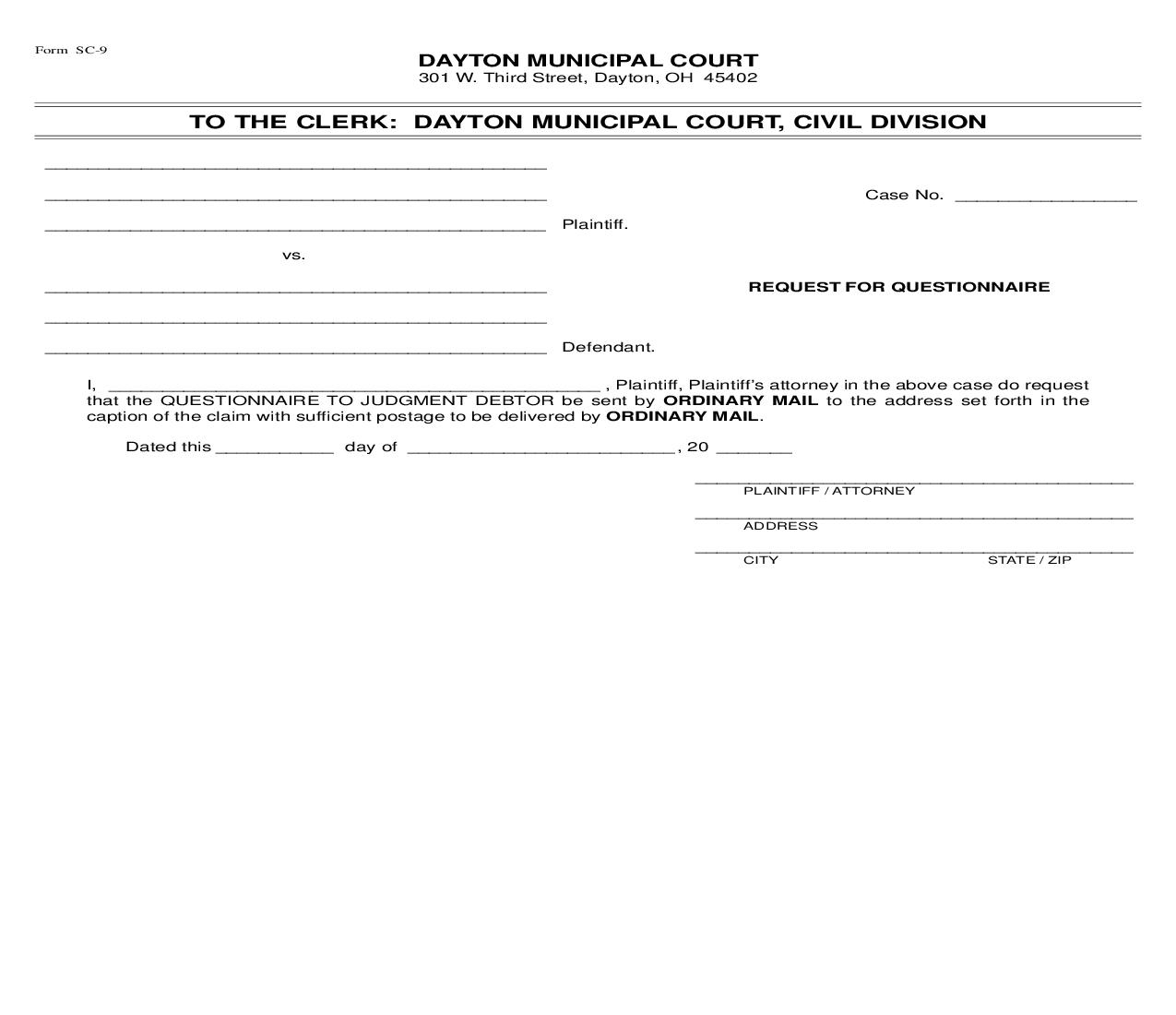 Request For Questionnaire {SC-9} | Pdf Fpdf Doc Docx | Ohio