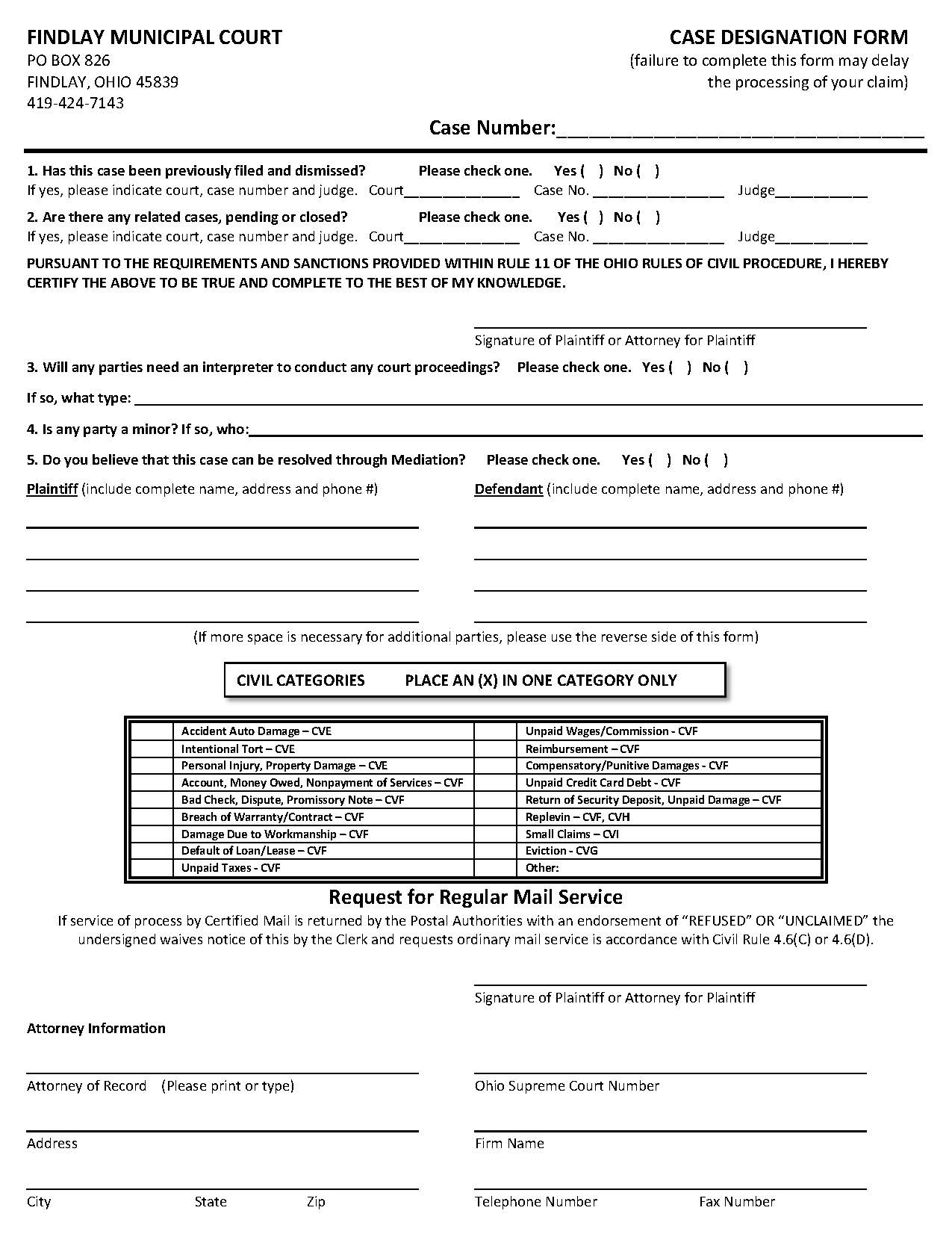 Case Designation Form | Pdf Fpdf Doc Docx | Ohio