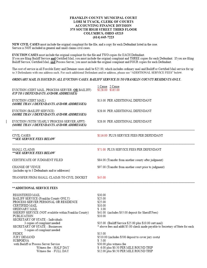 Civil Cost Sheet | Pdf Fpdf Doc Docx | Ohio