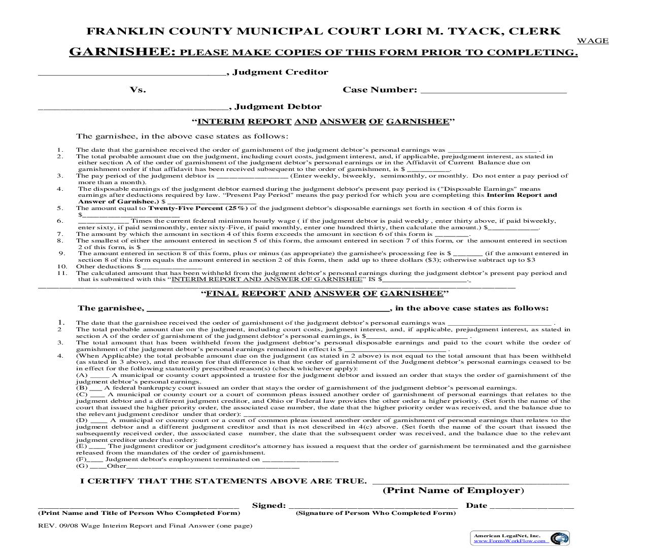 Interim Report And Answer Of Garnishee | Pdf Fpdf Doc Docx | Ohio