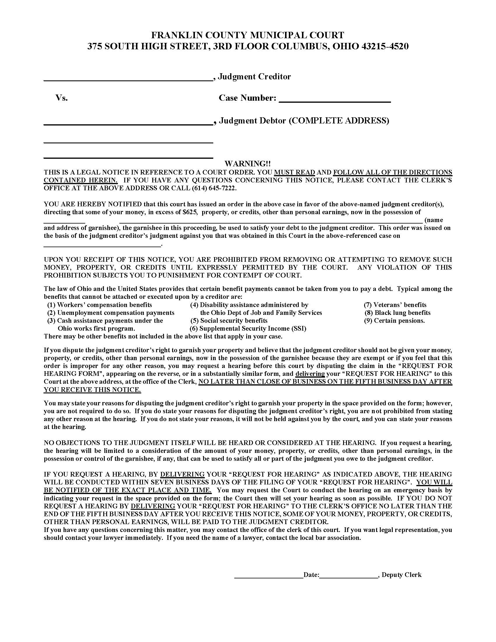 Notice ToThe Judgment Debtor | Pdf Fpdf Doc Docx | Ohio