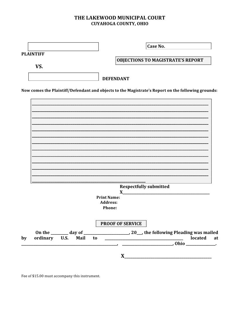 Objections To Magistrates Report | Pdf Fpdf Doc Docx | Ohio