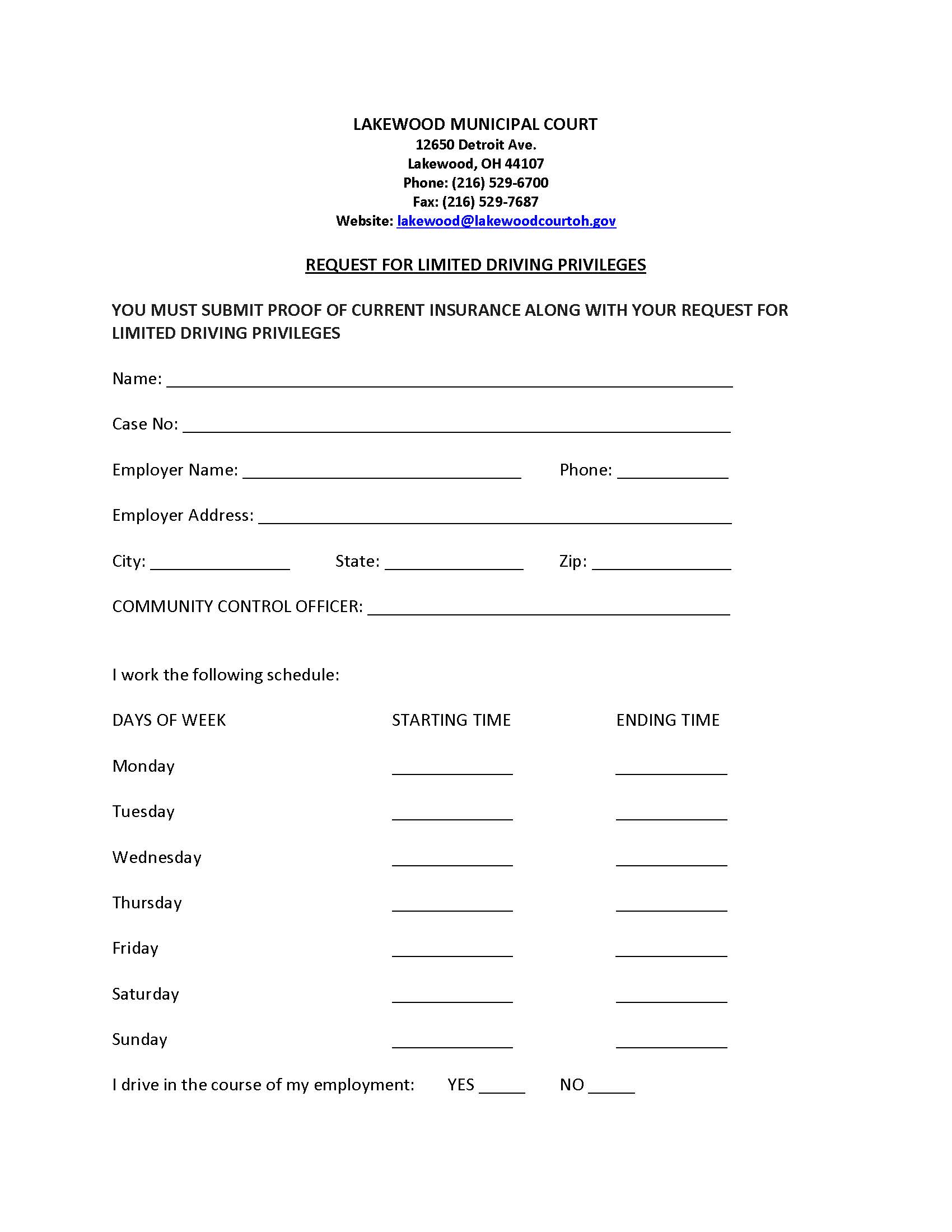 Request For Limited Driving Privileges | Pdf Fpdf Doc Docx | Ohio