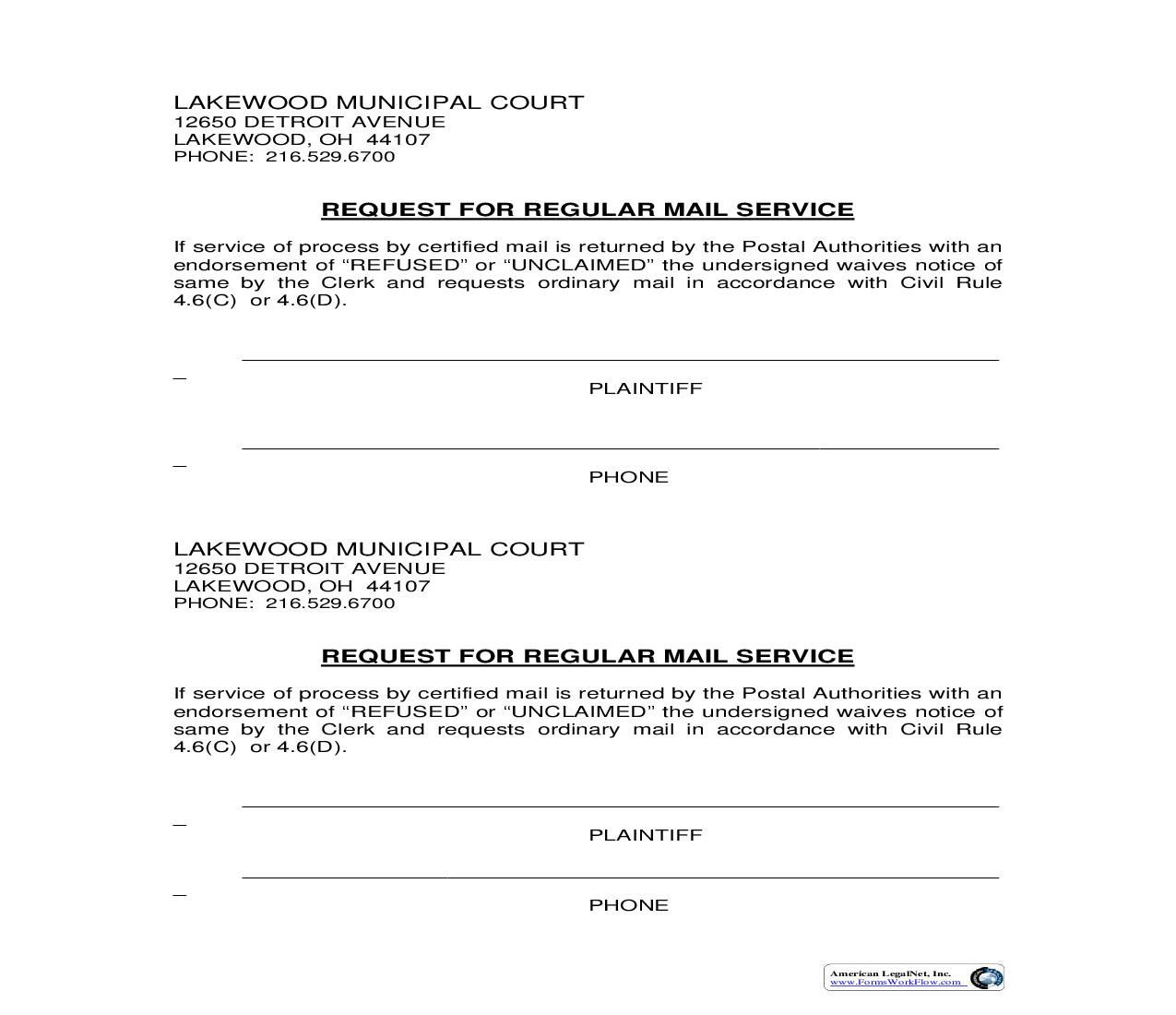 Request For Regular Mail Service | Pdf Fpdf Doc Docx | Ohio